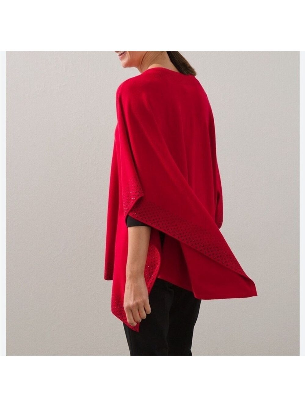 CHICO'S popcorn funnel neck Chianti poncho cape open stitch royal red S/M NEW